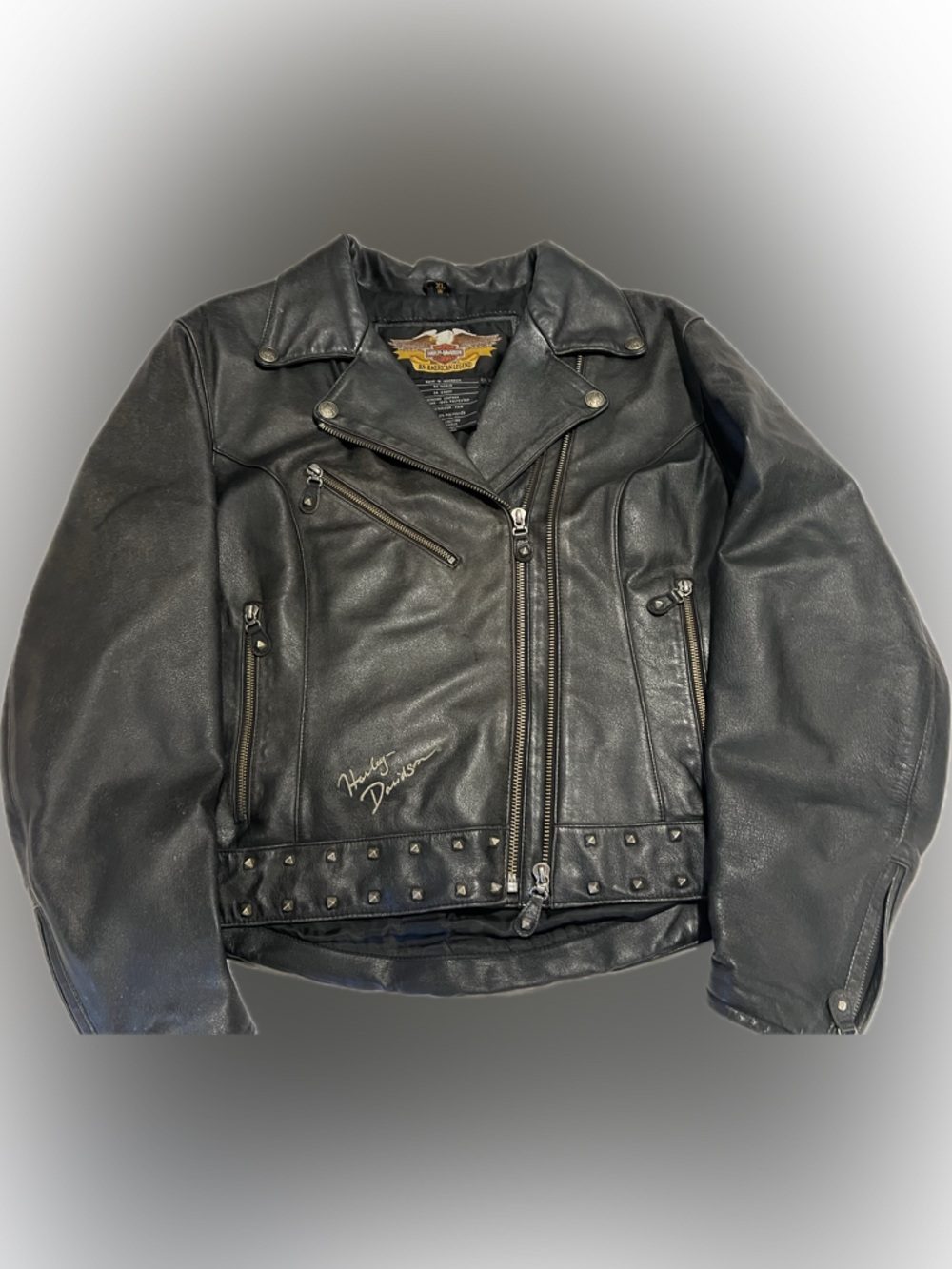 Harley-Davidson Black Leather Jacket with Gold Logo Patch